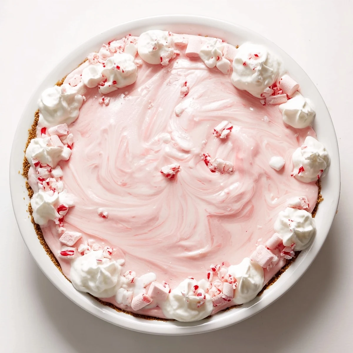 Chilled Candy Cane Pie, no bake peppermint filling topped with whipped cream