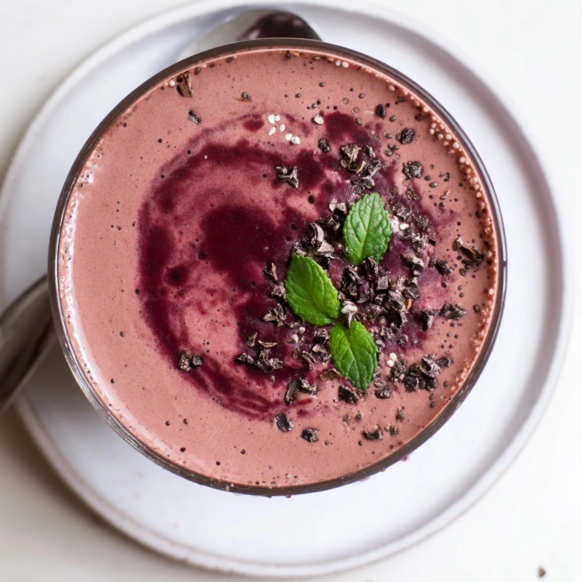 Chilled Chocolate Beet Smoothie in mason jar, vibrant magenta color, breakfast-ready