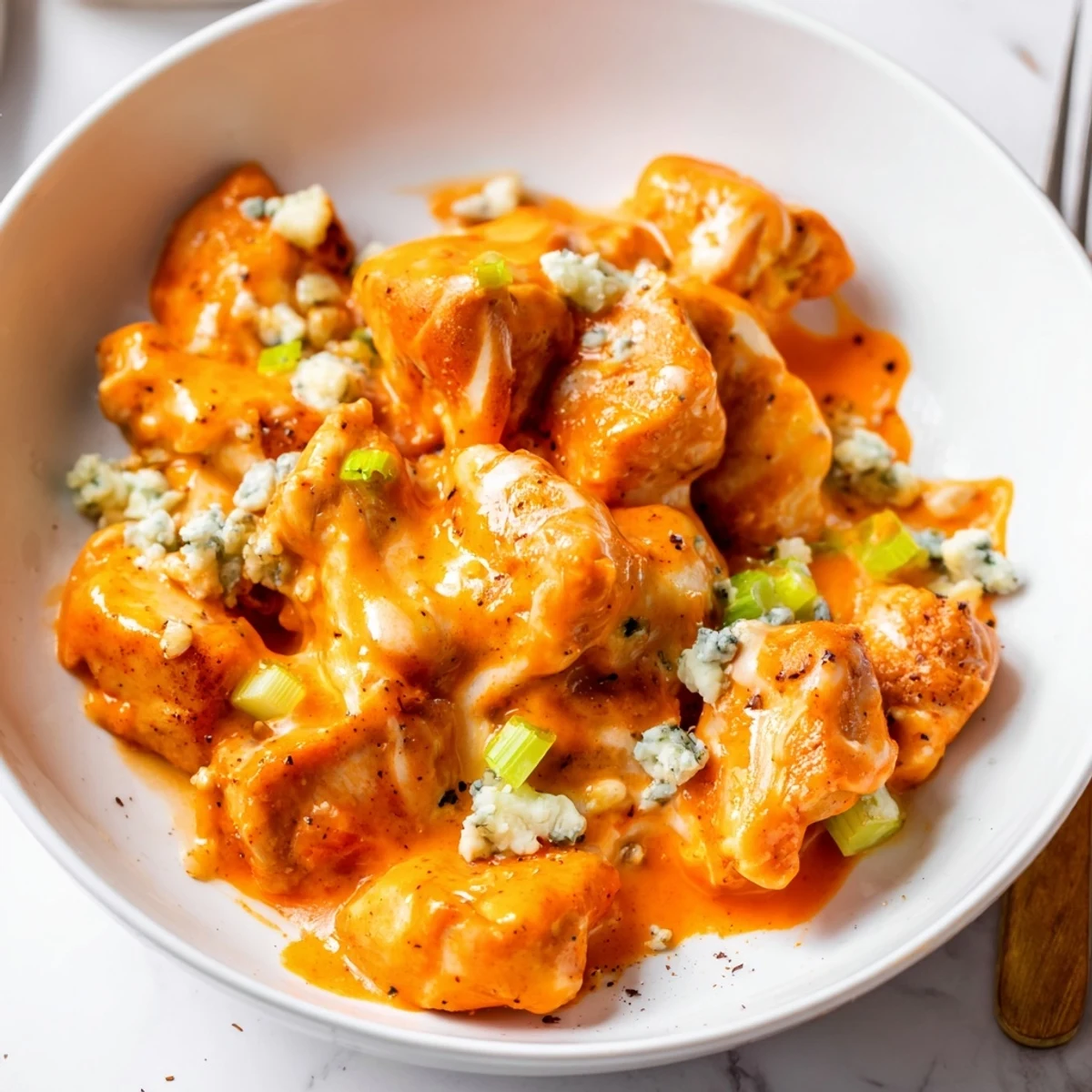 Weeknight Keto Buffalo Chicken Skillet served over cauliflower rice, vibrant peppers.
