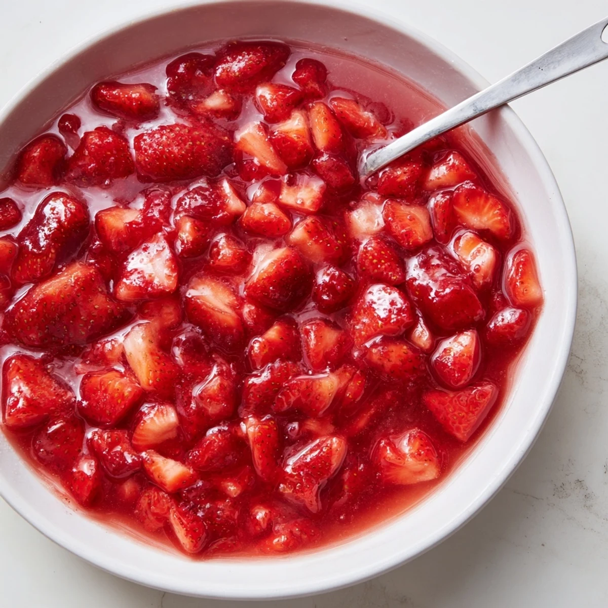 Strawberry Cake Filling Recipe glossy ruby mixture cooling in saucepan