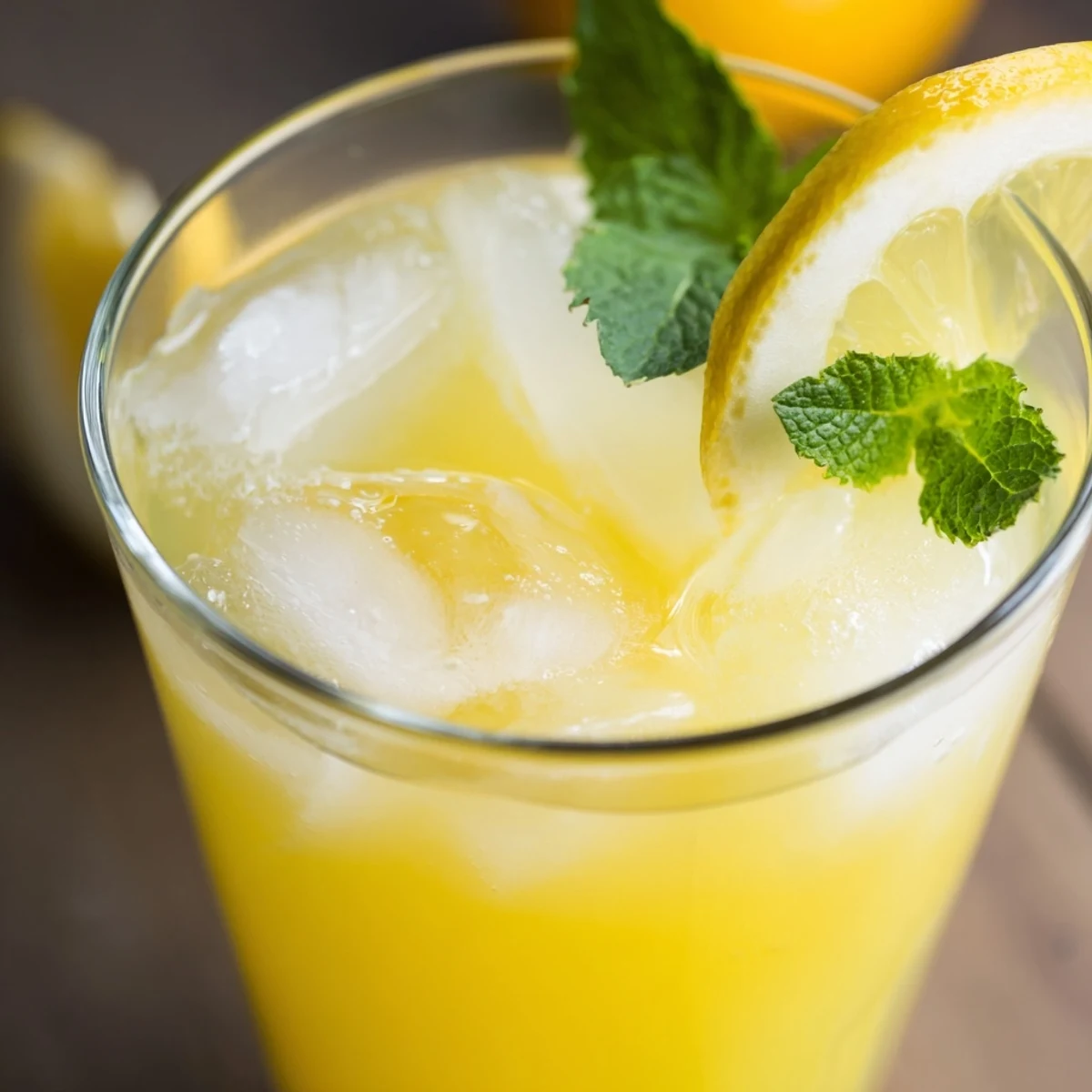 Classic lemonade recipe featuring ice cubes, lemon wedges, and mint sprigs perfect for summer gatherings