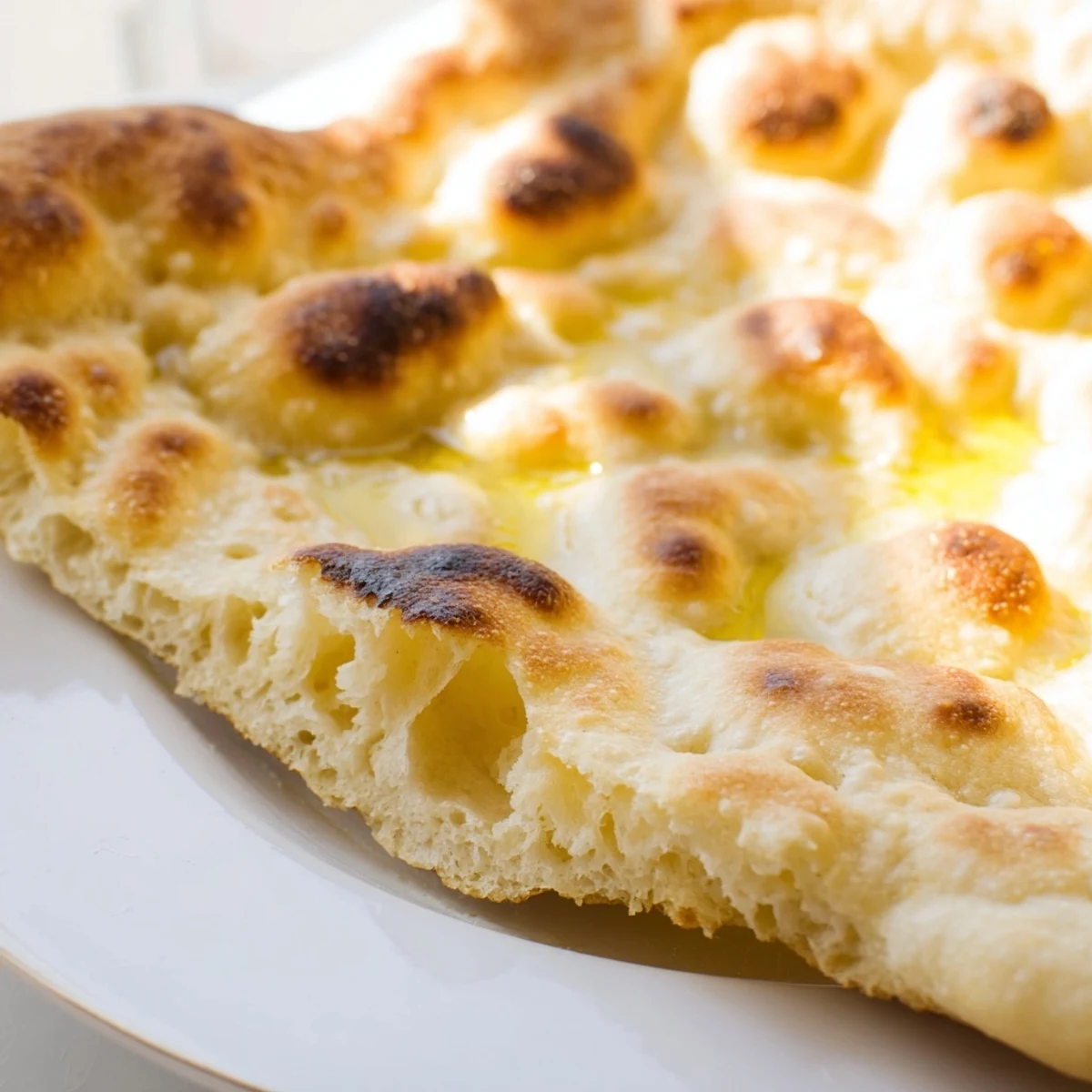 Warm Turkish Bazlama flatbread brushed with olive oil, ready for dipping or wrapping