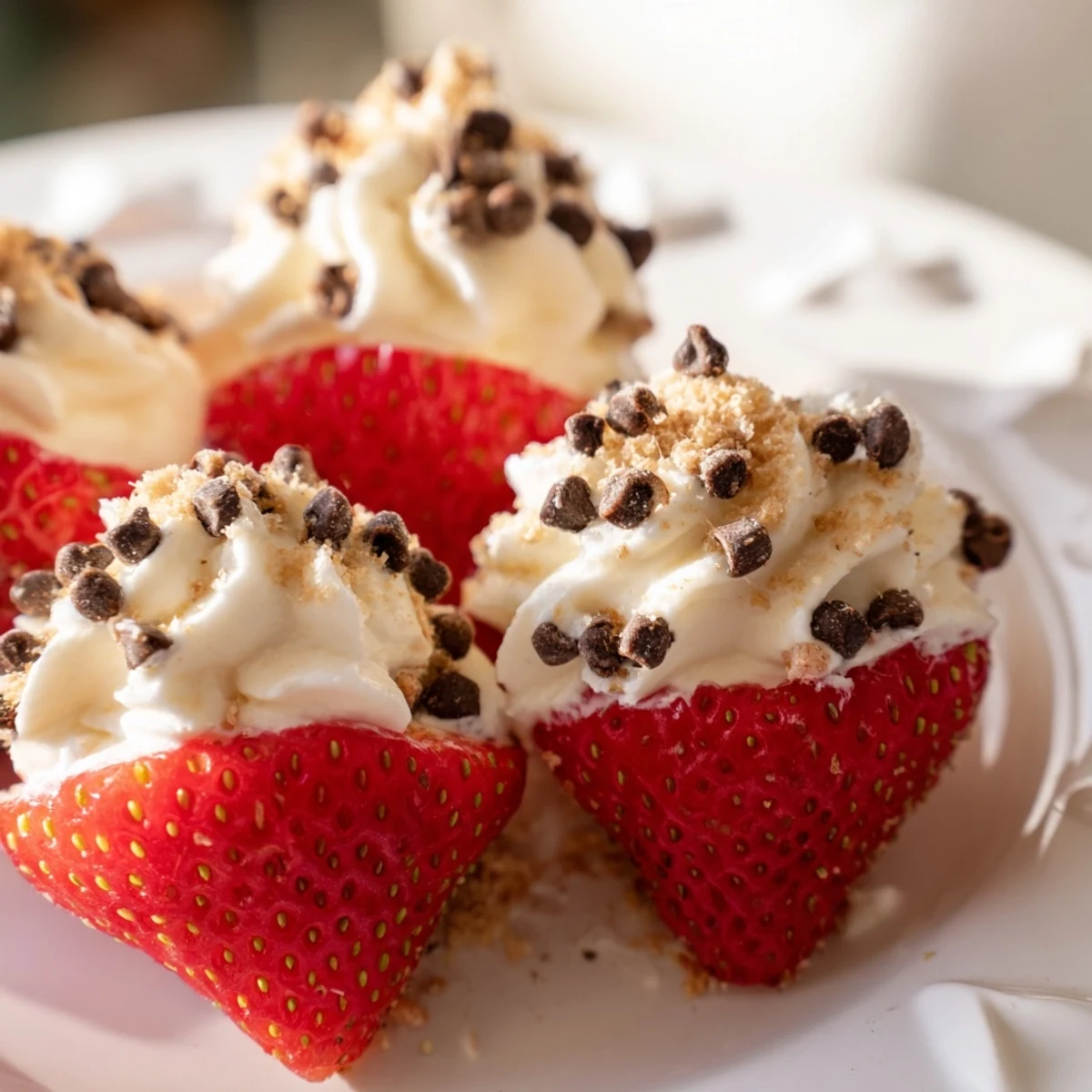 Fresh sweetheart cheesecake deviled strawberries piped with creamy filling and graham cracker crumbs
