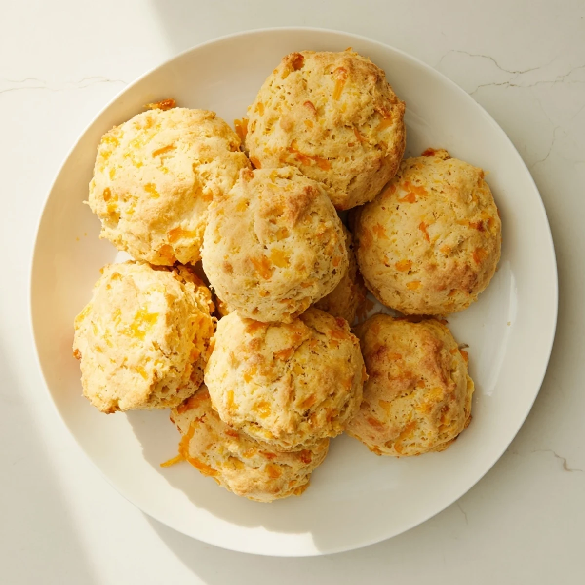 Golden brown breakfast protein biscuits fresh from the oven with a fluffy texture
