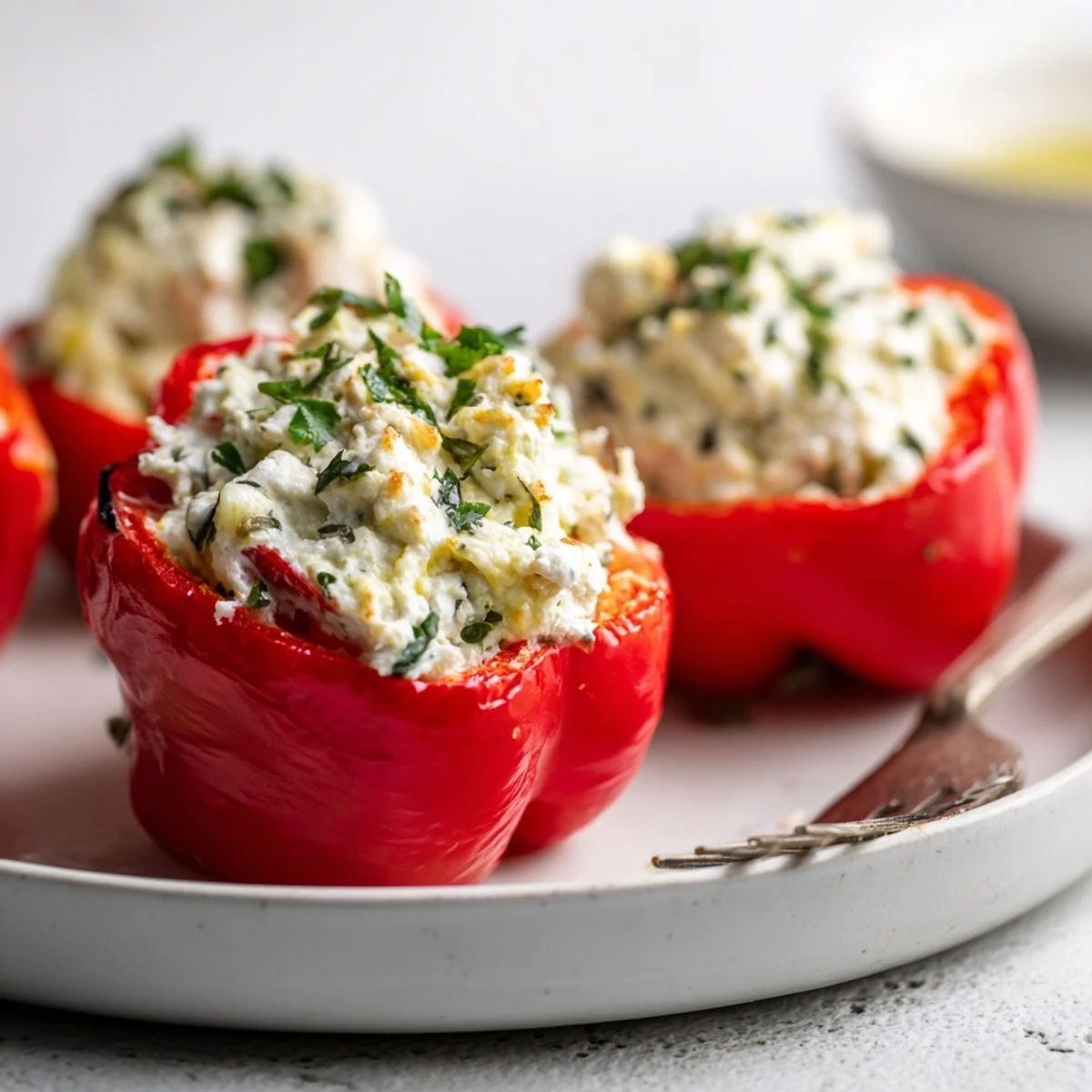 Herby Ricotta Stuffed Peppers, golden-baked, aromatic herbs and melted cheese filling