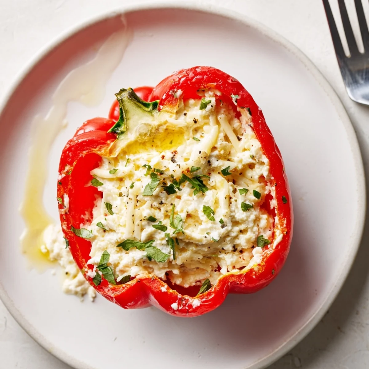 Oven-baked Herby Ricotta Stuffed Peppers, creamy filling brightened with lemon zest