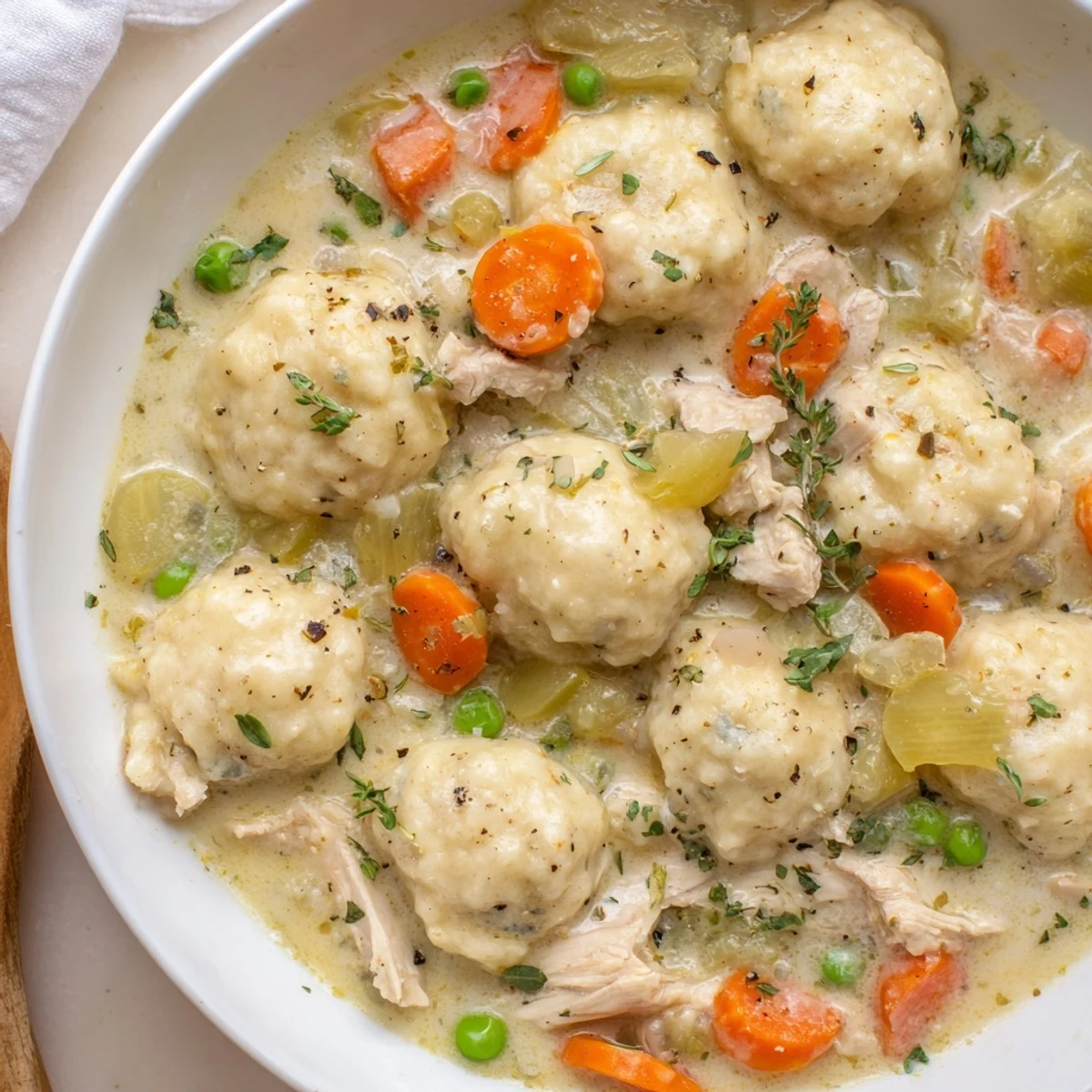Steaming One Pot Chicken And Dumplings with tender chicken, fluffy dumplings, creamy broth.