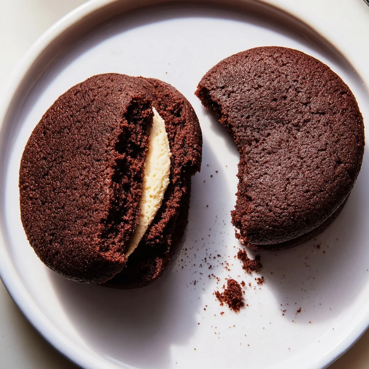 Homemade Oreo Style Cookies stacked on a rack, glossy chocolate, creamy filling