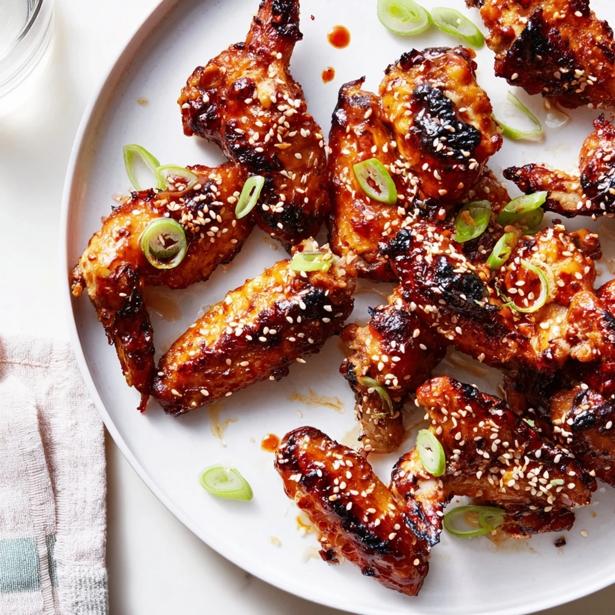 Miso honey marinated chicken wings roasted until caramelized and served on a platter
