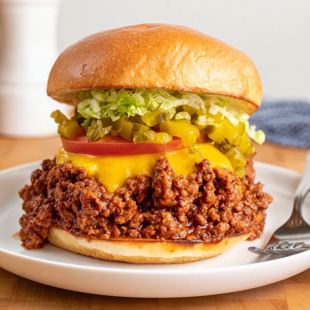 Juicy smash burger sloppy joes with melted cheddar on a golden toasted bun