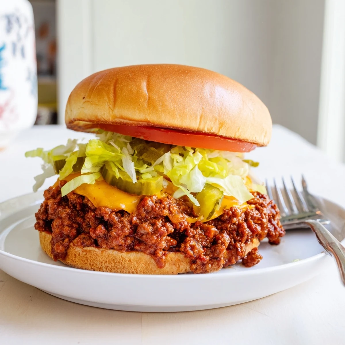 Saucy smash burger sloppy joes piled high on a buttery toasted bun