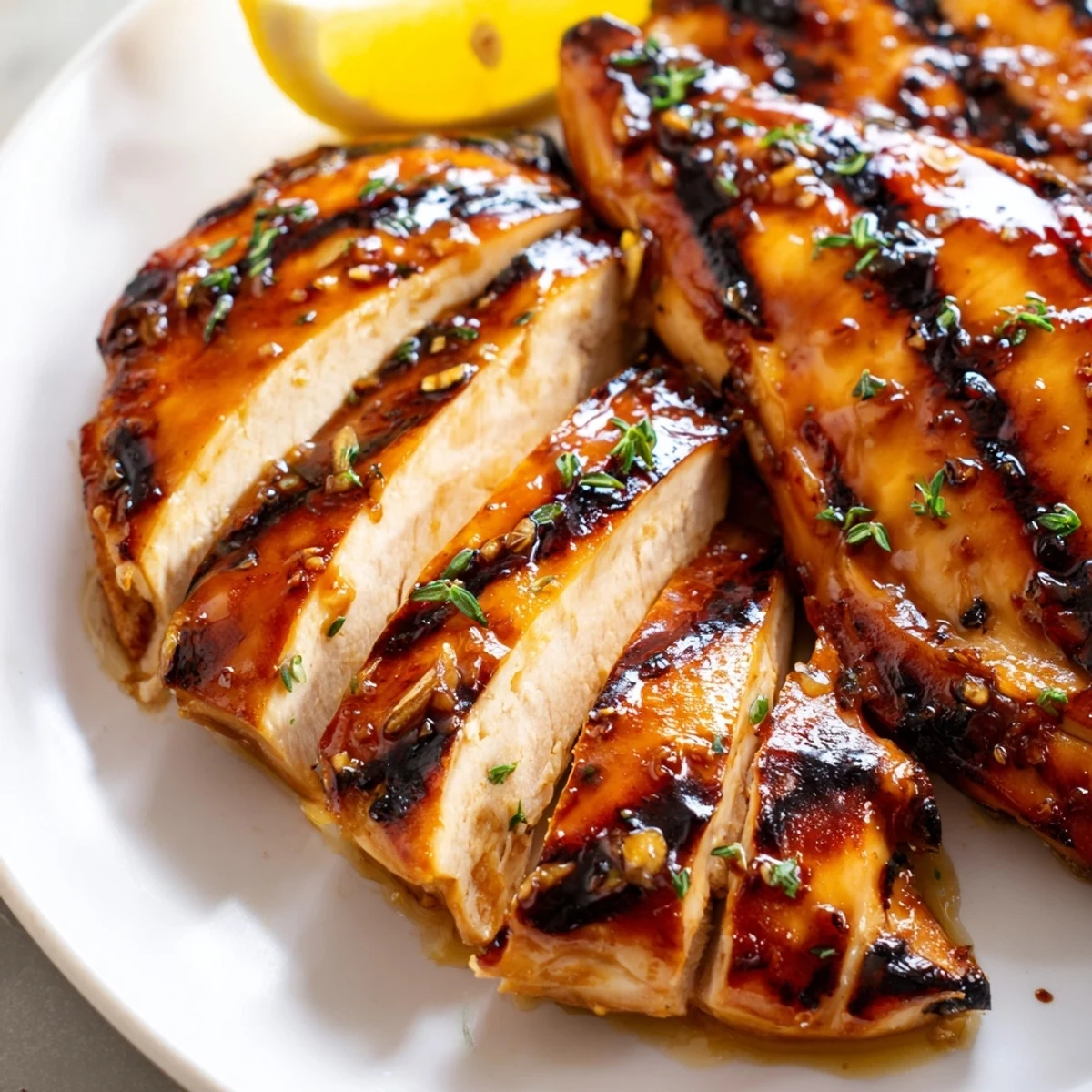 Tender Maple Dijon Grilled Chicken resting alongside charred vegetables at a summer barbecue