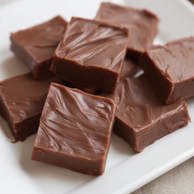 Smooth, creamy Irish Cream Fudge pieces on a white plate, ideal for a family-friendly treat with coffee.